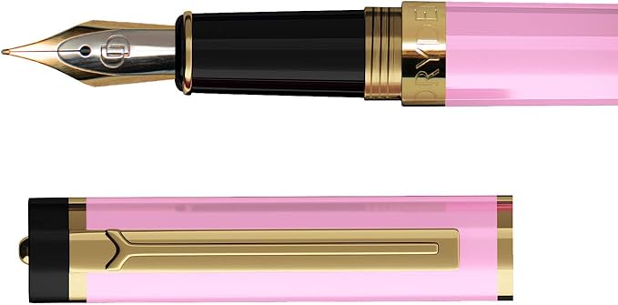 Dryden Designs Fountain Pen - Medium and Fine Nibs | Includes 24 Ink Cartridges and Ink Refill Converter | Consistent Writing, Smooth Flow - Luscious Pink