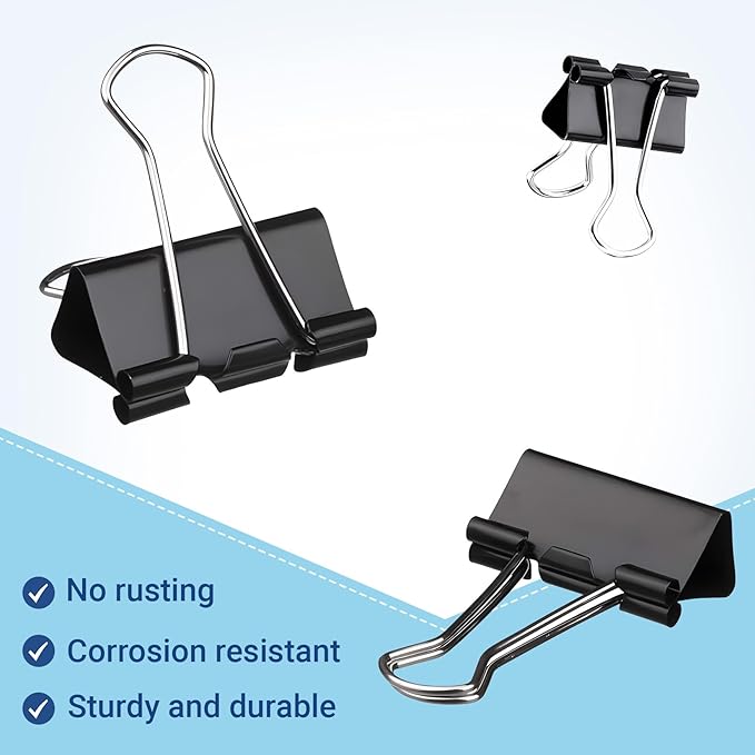 208 PCS Binder Clips Assorted Sizes – 0.6"-2" Black Metal Paper Clamps, Micro and Mini/Small/Medium/Large/Extra Large Binder Clips Set, Canned Office Supplies for Home/School