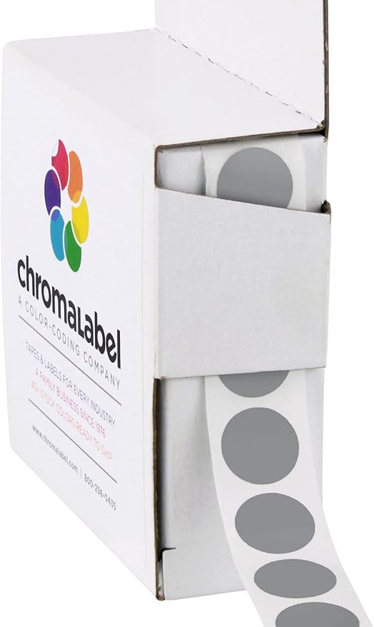 ChromaLabel 1/2 Inch Round Removable Color-Code Dot Stickers, 1000 per Dispenser Box, Gray