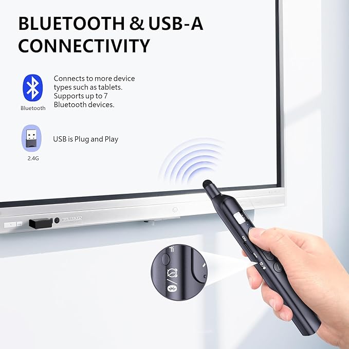 Norwii N21 Bluetooth Presentation Clicker with Telescopic Teaching Pointer, Presentation Remote with Retractable Stick for PowerPiont, Wireless Presenter, Slide Advancer (Black - Green Pointer)