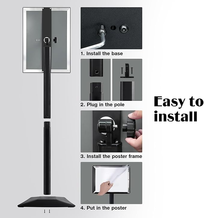 Golemas Sign Stand for Display, 11lbs Integrated Rod Heavy Duty Pedestal Floor Signage Stand Holder, for Outdoor or Indoor Advertising (11 x 17, Black)