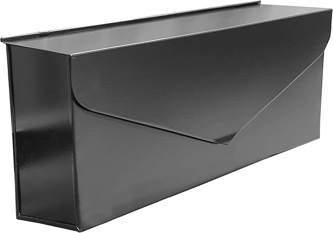 NACH Black Envelope Wall Mount Mailbox, Rust Resistant Metal Mailbox, Black Mailbox Wall Mount, Mailboxes for Outside Wall Mount, Outdoor Mailboxes, Wall Mailbox, 14.1 x 3.5 x 6 Inches, MB-6915BLK