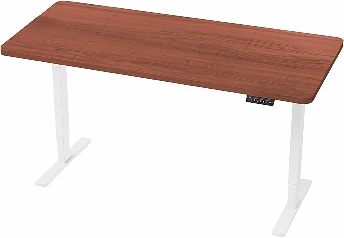 VIVO Electric 60 x 30 in Standing Desk, Memory Height Adjustment, 1B Series, Holds 220 lbs, Dark Walnut Top White Frame, DESK-KIT-1W6D-30