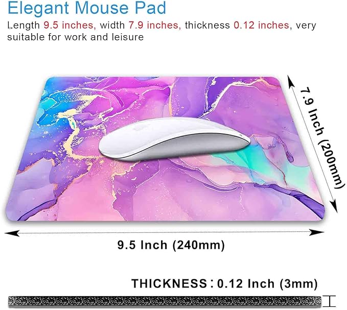 IMAYONDIA Purple Pink Blue Marble Mouse Pad, Liquid Gold Paint Marble Mouse Pads, Modern Mousepad Design, Colorful Small Mouse Mat for Women Girls Computer Laptop Office, 9.5 X 7.9 Inch