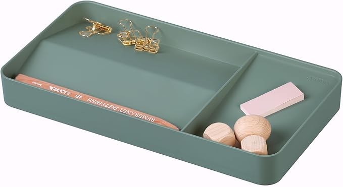 BLUE GINKGO Desk Tray – Korean-Made Organizer for Notes, Pens, Pencils, and Accessories (Double-sided, Green)