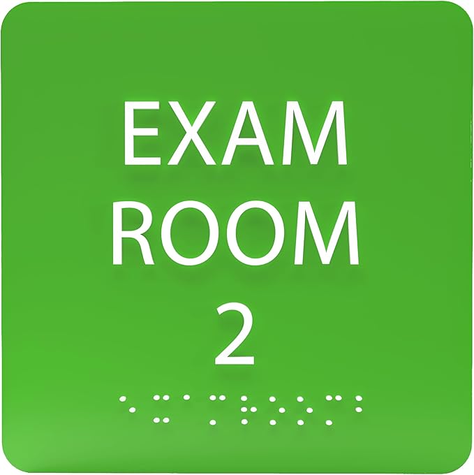 ADA CENTRAL SIGNS - 6" X6" Exam Room 2 Sign - ADA Compliant Tactile Graphics Grade 2 Braille Text Acrylic Wall Signs - Educational Institution Directional Assistance Test Center Door Sign for Schools