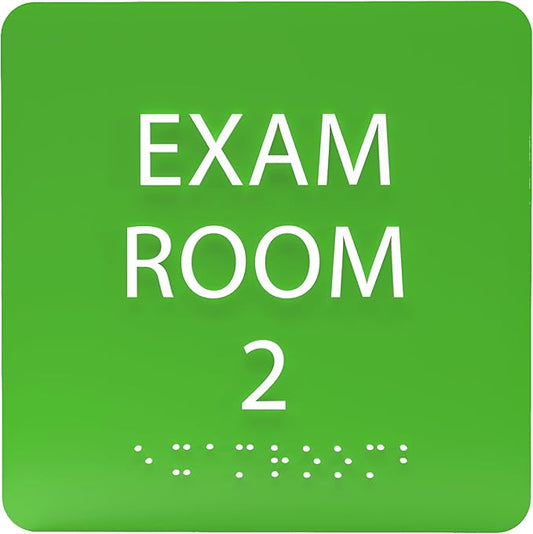 ADA CENTRAL SIGNS - 6" X6" Exam Room 2 Sign - ADA Compliant Tactile Graphics Grade 2 Braille Text Acrylic Wall Signs - Educational Institution Directional Assistance Test Center Door Sign for Schools