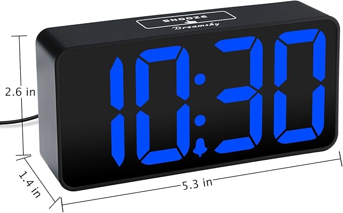 DreamSky Small Digital Alarm Clock for Bedroom, Large Big Numbers Display with Brightness Dimmer, Electric Bedside Desk Clock with USB Charging Port, Adjustable Alarm Volume, USB-C Adapter Powered