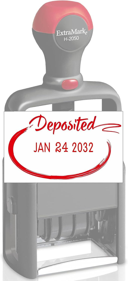Heavy Duty Style Office Date Stamp with DEPOSITED - Self Inking Dater - Style C - Red Ink Color