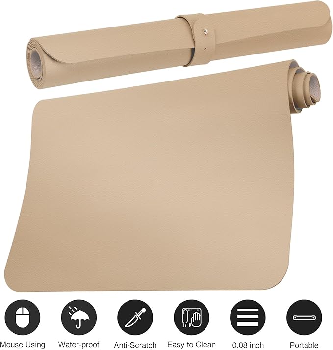 Boutilon Leather Desk Pad Protector,Non-Slip Mouse Pad,Laptop Desk Pad,Office Mouse Mat,Waterproof Leather Desk Blotter,Desk Writing Pad for Office and Home (M-Beige,30"x14")