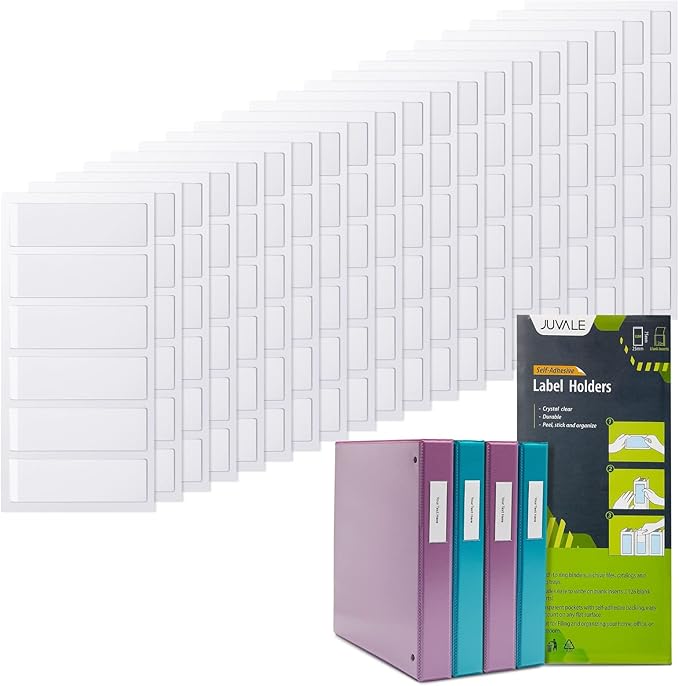 Juvale Clear Vinyl Binder Spine Label Pockets - Adhesive Label Pockets for Binders - Vinyl Sleeves for File Organizers - Clear Sleeves & Cardstock Inserts - 120 Holders & 126 Inserts, 1x3in