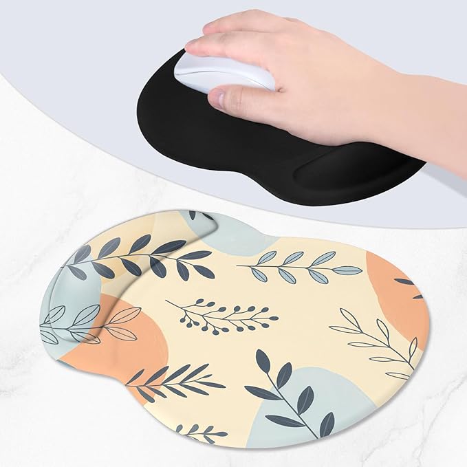 ITNRSIIET Ergonomic Mouse Pad with Comfort Gel Wrist Rest, Non-Slip PU Base, Smooth Textured Surface, Reduces Hand Fatigue & Wrist Pain, 8.7 x 7.2 Inch for Office Gaming Home, VividFoliage