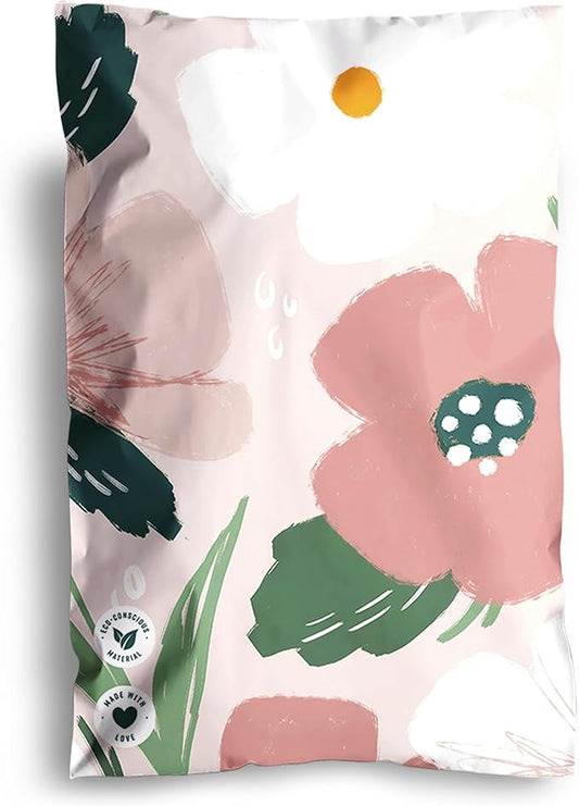 Poly Mailers 6 x 9 Inch - 100 pack Biodegradable Shipping Bags for Stationery and Small Accessories - Impack Self-Seal Waterproof Thick Mailing Envelope for Small Items - Pastel Petals