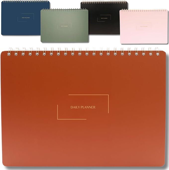 Merely Home | Durable & Sleek | Undated Daily and Weekly Planner | 8.25" x 11.75" | To Do List Notebook for Work | Simple Design | Multiple Layouts | Planner and Notebook in One (Rust, Daily Planner - Landscape)