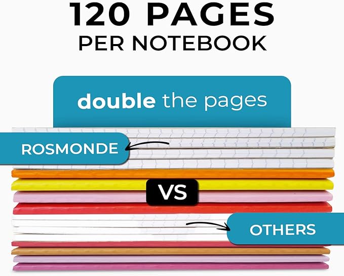 Rosmonde 50 Pack Bulk Kraft Journals, A5, Extra Pages - 120 Pages (60 Sheets), College Ruled, 8 x 5.7, No-Bleed Paper, Bulk Composition Notebooks Lined, Kraft Composition Notebook for School