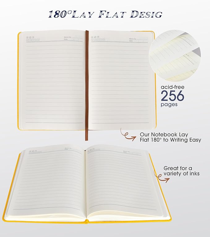 Biuwory Lined Journal Notebook for Women Men,256 Pages A5 Hardcover Leather Journals for Writing,Travel,Business,Work & School,College Ruled Notebooks for Note Taking,Diary Notepad 5.7"×8.3" yellow