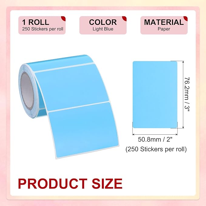 PATIKIL 2 x 3 Inch Rectangle Inventory Color Coding Labels 1 Roll, Square Self-Adhesive Inventory Label Stickers for Office Home Organization Name Tags, 250 Per Roll, Light Blue