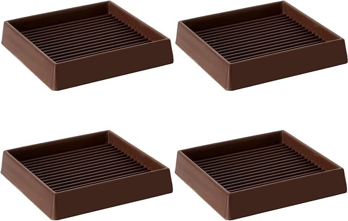 VOCOMO 5X5 Rubber Caster Cups, Non Slip Furniture Pads, Anti-Slip Gripper, Anti Skid Furniture Feet, Anti Slide Floor Protector for Bed Couch Stoppers - 4 Pack Brown