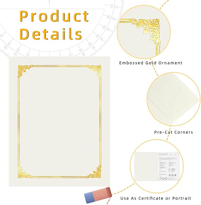 HAUTOCO 50 Packs Certificate Holders, Cream Color Diploma Folders Certificate Covers with Gold Foil Border for Letter Size 8.5x11 Cardstock, Award, Document, Graduation