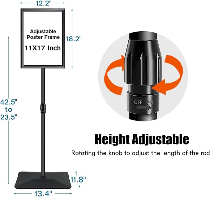 Golemas Adjustable Sign Stand for Display, with Upgraded Iron Base, Pedestal Floor Signage Stand Holder for Outdoor or Indoor Advertising (11 x 17, Black)