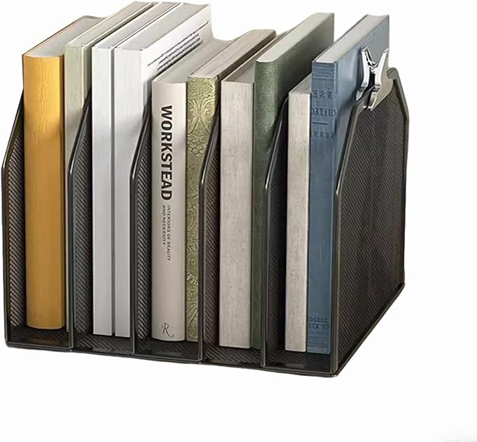 ASIFMTHOT 5 Vertical Desk Mail Organizer, Metal Mesh Desktop File Organizer with 5 Vertical Slot - Black, Letter Organizer Rack for Letters, Postcards, Stationery