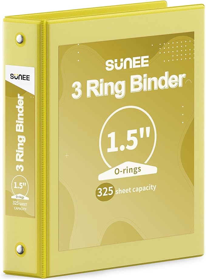 SUNEE 3 Ring Binder 1.5 Inch 1 Pack, Clear View Binder Three Ring PVC-Free (Fit 8.5x11 Inches) for School or Office Supplies, Yellow