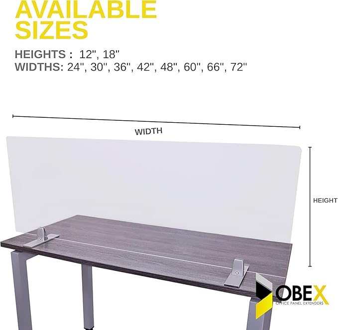 OBEX Acrylic Free Standing Screen, Divider for Desk Privacy Home & Office Partitions for Table Top Workstation, Portable Cubicle Panel for Work, 12" x 24", Clear