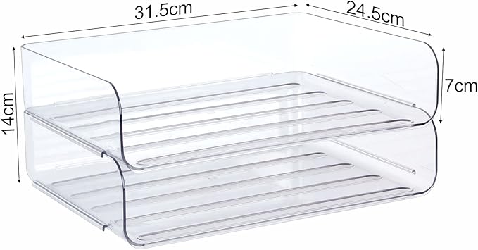 Zyners 2 Pack Stackable Desk Letter Paper Tray, A4 Clear Plastic Desk File Organizer Letter Tray, Desktop File Paper Organizer with Anti-Skid Design for Office Desktop