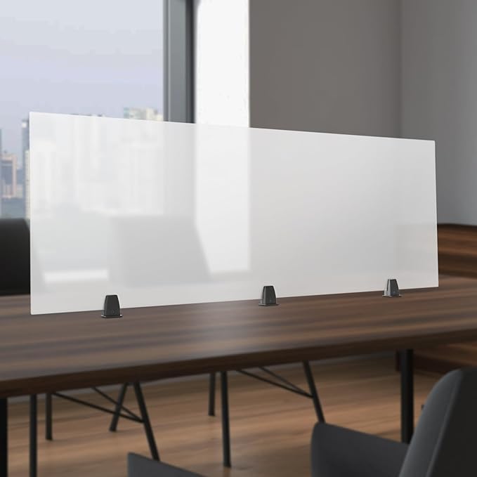 Desk Divider, Acrylic Desk Privacy Panels, Privacy Desk Screen, Frosted Acrylic Partitions with 3 C-Type Clamps Acrylic Table Top Sneeze Guard for Offices Schools (60x22x2 in)
