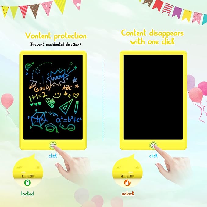 BUKEBU LCD Writing Tablet Doodle Board,12.5 inch Colorful Drawing Pad,Electronic Drawing Tablet, Drawing Pads,Travel Gifts for Kids Ages 3 4 5 6 7 8 Year Old Girls Boys (Yellow)