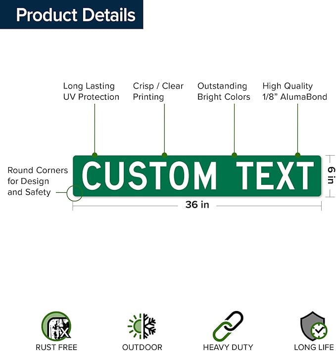 My Sign Center Custom Street Sign, 6x36 Inch, Green, Aluminum, Classic Style, Reflective, Pole or Wall Mount