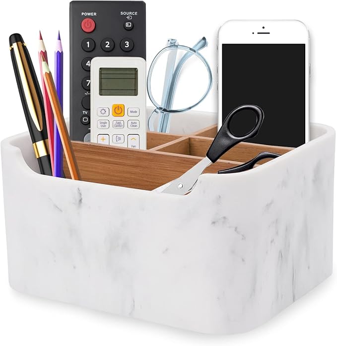 SZYRL Desk Organizer, Marble Remote Holder for Table, Modern Office Controller Pen Phone Holder Organizer, Stylish Caddy and Storage Accessories for Bedside Nightstand Desktop Coffee Table