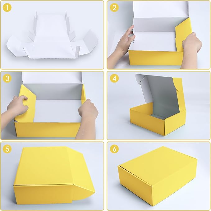 PHAREGE 12x9x4 inch Gift Shipping Boxes Bulk 20 Pack Yellow, Tab Lock Tuck Top Mailing Boxes for Packaging Small Business, Medium Cardboard Mailer Boxes for Wrapping Present