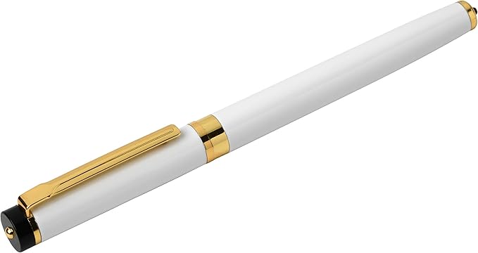 Dryden Designs Fountain Pen - Medium and Fine Nibs | Includes 24 Ink Cartridges and Ink Refill Converter | Calligraphy Pen, Consistent Writing, Smooth Flow - Pearl White.