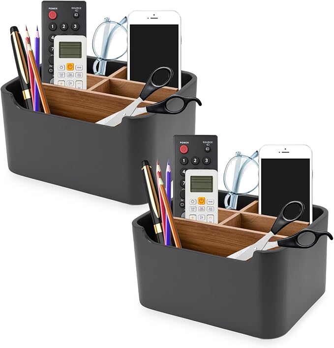 SZYRL Stylish Desk Organizers and Remote Control Holders in Black, Pen Phone Holder Organizer, Multi-Purpose Caddy Storage Accessories for Office Desktop Coffee Table Bedside Nightstand