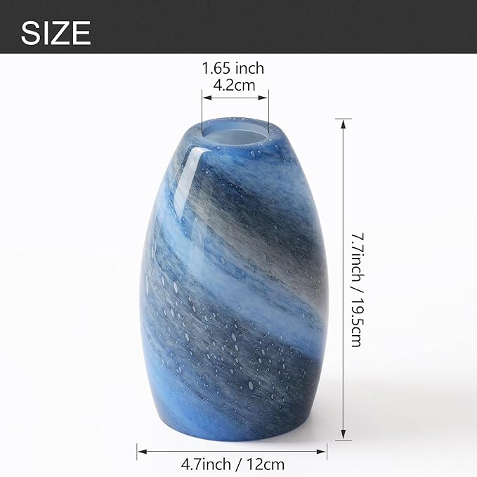 Fixture Replacement Globe Shade,Lampshade for E26 Base 1-5/8 Inch Fitter, Color Art Glass Oval Lampshade Cover for Pendant Kitchen Wall Sconce Chandelier Vanity Light (3, Blue and Black)