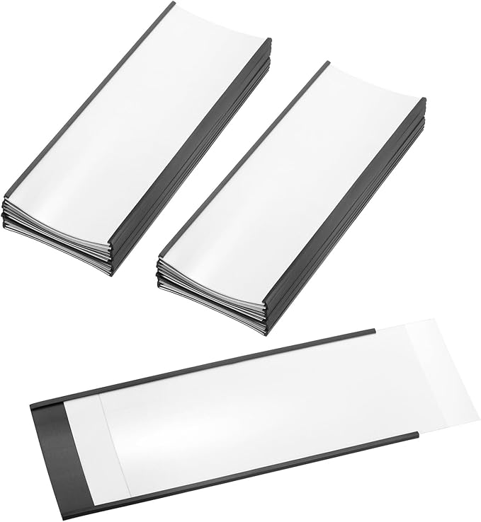 PATIKIL Magnetic Label Holder 8" x 3" with Paper Inserts, 25 Pcs C Channel Magnetic File Cabinet Labels Shelf Data Card Holder Signs for Metal Racks Shelves Whiteboard Tool Box
