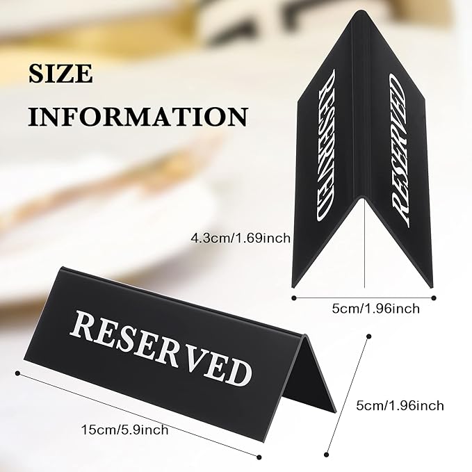 6 Pieces Plastic Reserved Table Sign Table Tent Wedding Guest Reservation Seat Sign for Restaurant Wedding Chairs