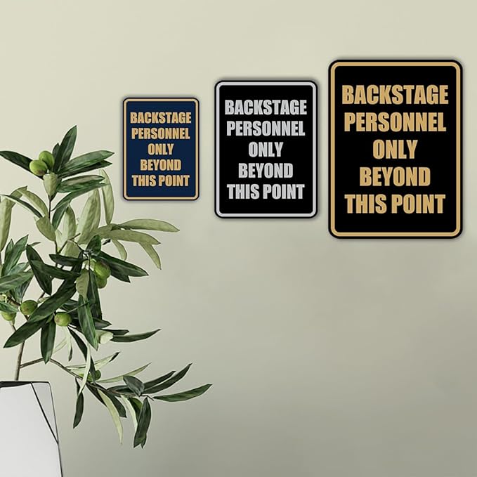 Portrait Round Backstage Personnel Only Beyond This Point Door or Wall Sign Easy Installation | Music | Concert | Festivals Sign (Brushed Gold) - Small (5 Pack)