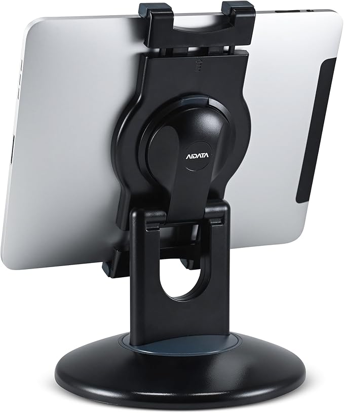 Aidata Tablet Stand - Compatible with iPad, iPad mini, and Most 6-Inch-13-Inch Tablets, Adjustable Commercial POS Holder with 360-Degree Swivel, for Retail, Classroom, Business, and Home, Black