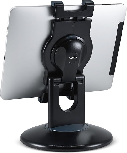 Aidata Tablet Stand - Compatible with iPad, iPad mini, and Most 6-Inch-13-Inch Tablets, Adjustable Commercial POS Holder with 360-Degree Swivel, for Retail, Classroom, Business, and Home, Black