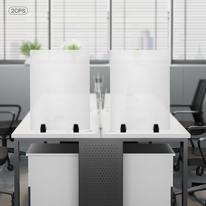 2 Pack Clamp-on Desk Privacy Panels, Frosted Acrylic Desk Dividers for Office School Call Center Reception Area, Noise and Visual Distractions Reducing Table Divider- 24" x 18"