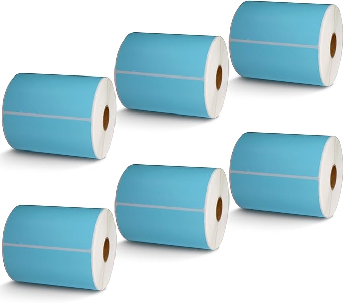 BETCKEY - 4" x 5" Large Shipping & Multipurpose Labels Compatible with Zebra & Rollo Label Printer,Premium Adhesive & Perforated[Light Blue, 6 Rolls, 2100 Labels]