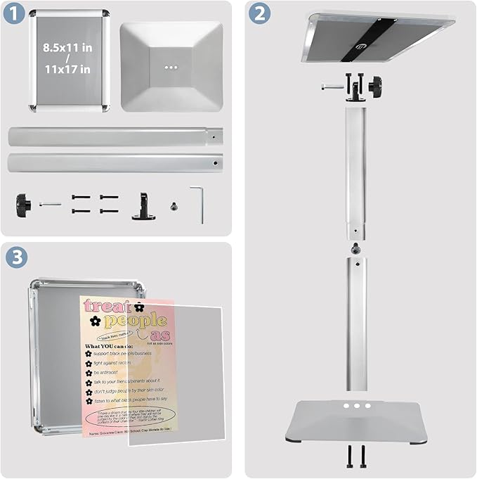 Sign Holder Stand, Heavy-Duty 8.5x11 Inch Aluminum Floor Stand for Posters & Signs with PVC Sleeve & Weighted Base | Silver