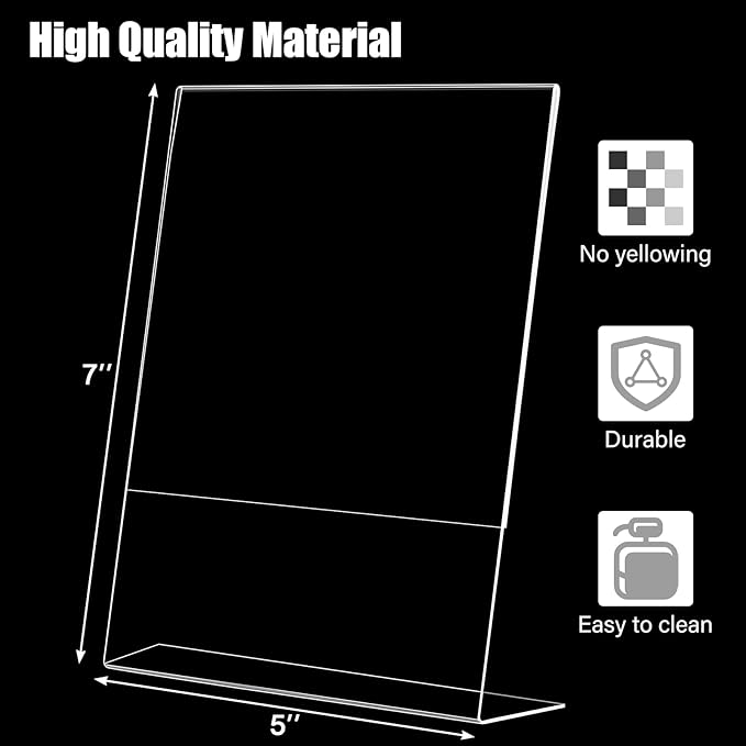 xydstay 6pack Acrylic Sign Holder 5x7 for Picture Frames, L Shape Clear Plastic, Plastic Sign Holder,Menu Holder, Unbreakable Table Sign Holder for Restaurant, Office, School, Store and Home Use