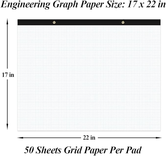 Yaridar (2-Pack) Large Engineering Graph Paper - 22" x 17" Grid Paper Notepad, 4"x4" Blue Grid 100 Sheets/200 Pages Paper for Engineer Architect Designer Mathematician Draftsman