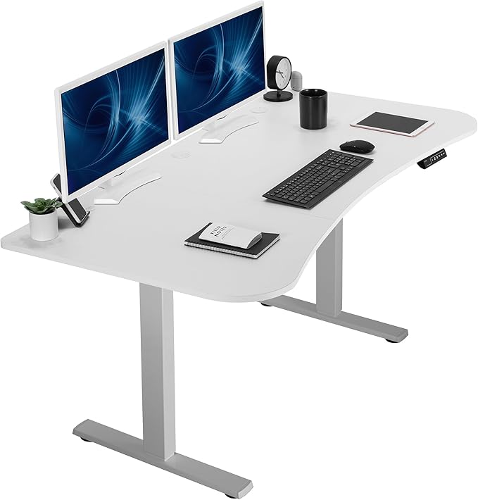 VIVO Electric 63 x 32 in Standing Desk, Memory Height Adjustment, 1B Series, Holds 220 lbs, White Top Gray Frame, DESK-KIT-1G1W