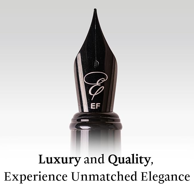 Ellington Pens Luxury Wood Fountain Pen Set – Extra Fine Nib - Includes 6 Ink Cartridges, Wooden Pen Gift Box, Ink Converter - Wood Pen For Writing, Calligraphy, Journaling, Drawing (Ebon Elegance)