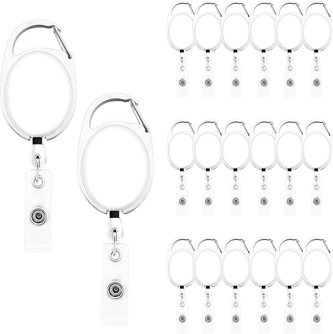 Fushing 20Pcs Retractable ID Badge Holders ID Badge Reels with Clip Retractable Badge Holders for Office Worker Doctor Nurse(White)