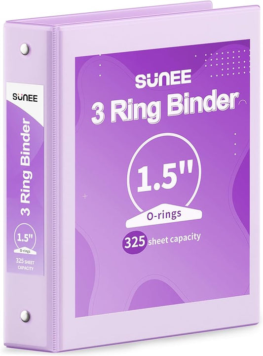 SUNEE 3 Ring Binder 1.5 Inch 1 Pack, Clear View Binder Three Ring PVC-Free (Fit 8.5x11 Inches) for School or Office Supplies, Purple